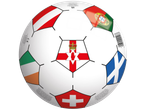 Bola de futebol JOHN com bandeiras da Irlanda do Norte, Áustria, Portugal, Irlanda, Escócia e Suíça.
