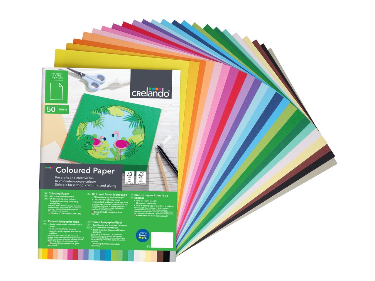 Crelado colored paper block with 50 sheets for crafts and creative fun.
