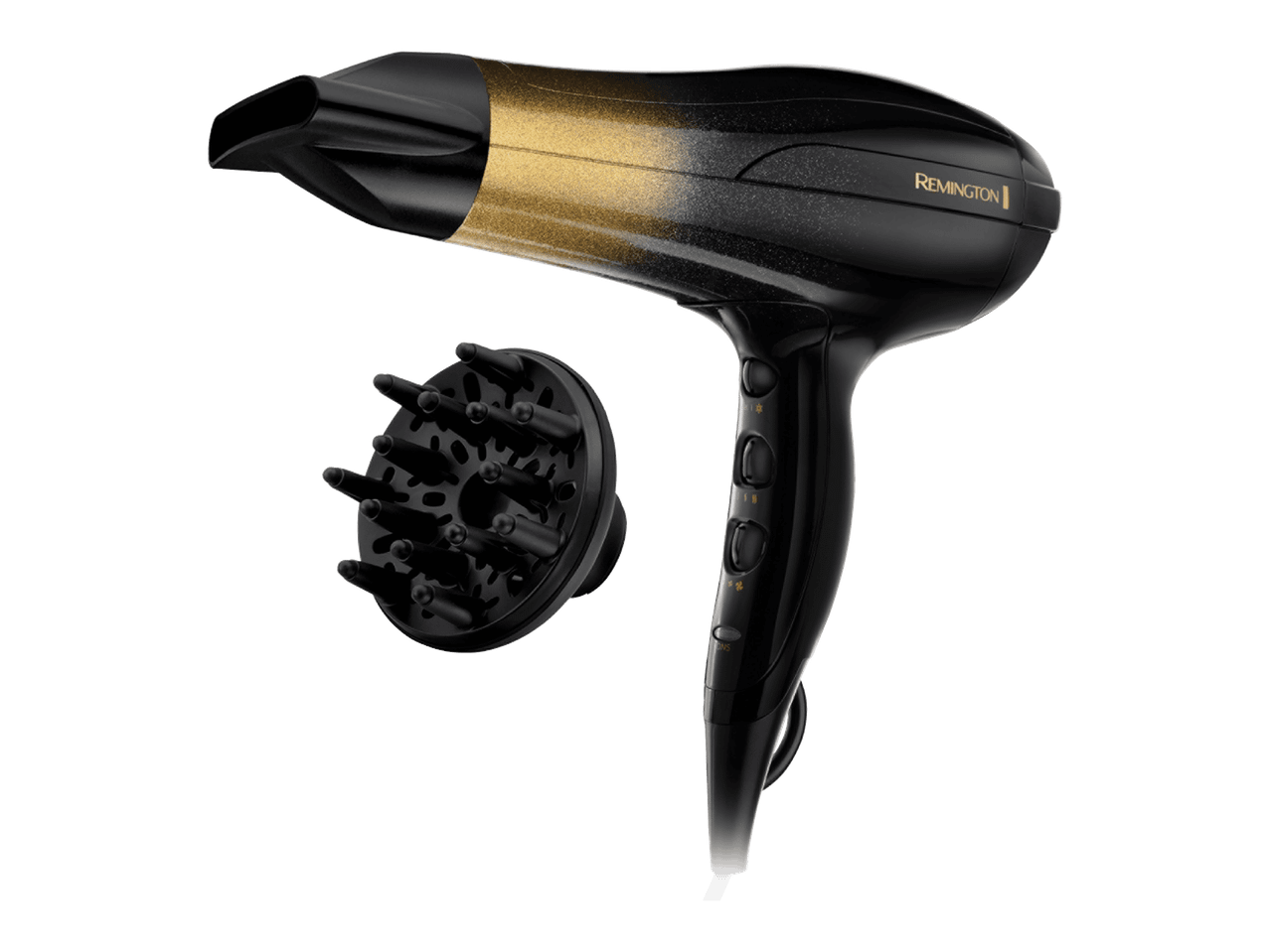 Remington-hiustenkuivaaja ja diffuusori mustana ja kultaisena