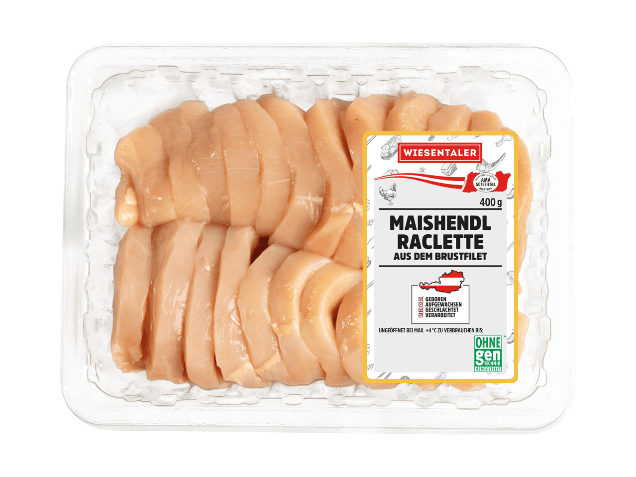 Wiesentaler Maishähnchen-Raclette aus der Brustfiletpackung, 400g