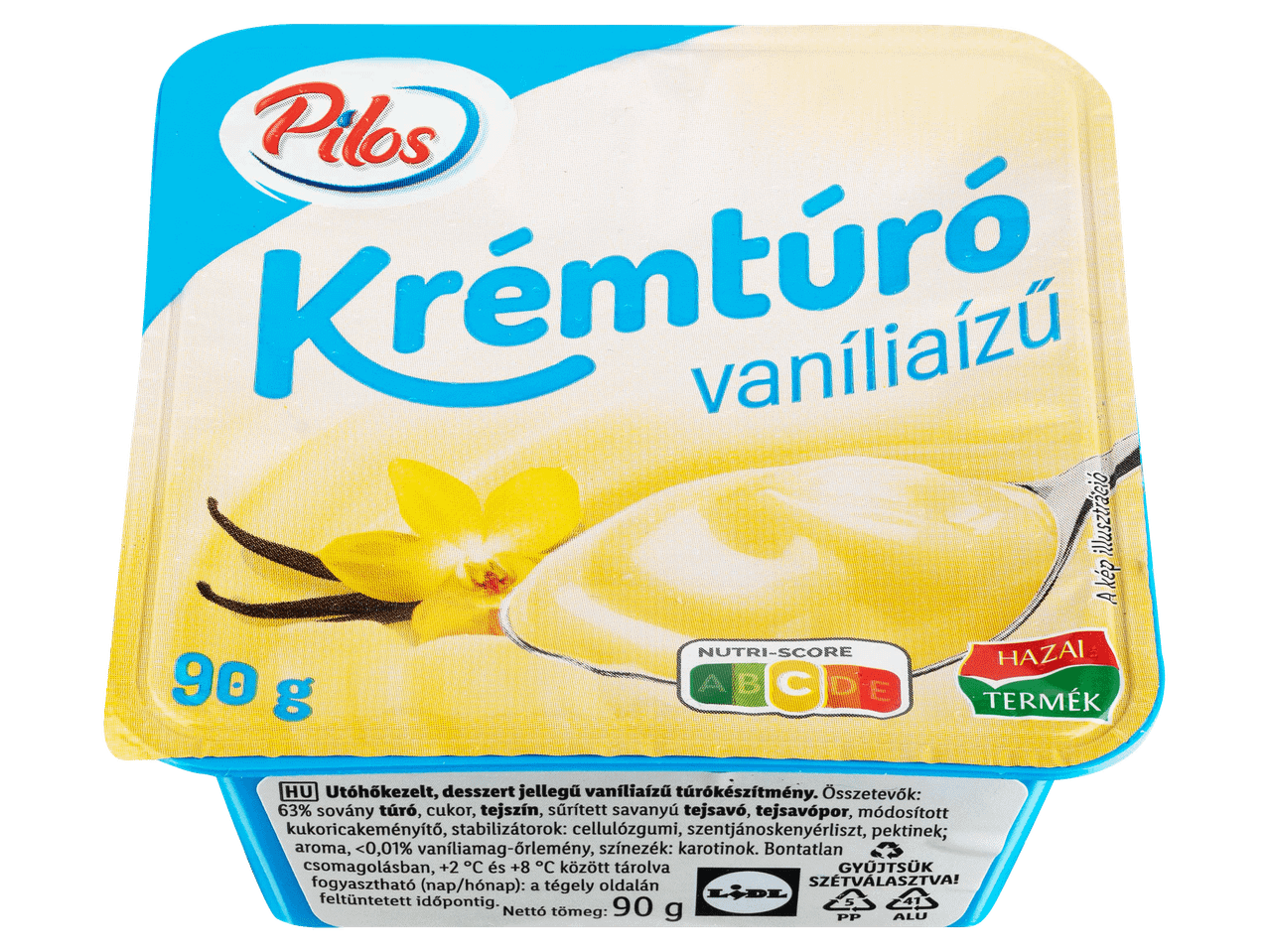 Vaníliaízű krémtúró 90 g-os kiszerelésben.