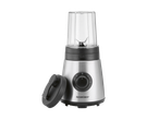 Liquidificador prateado Silvercrest® Smoothie-Maker com copo transparente e tampa preta.