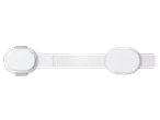Safety 1st child safety strap lock, white with gray buttons.