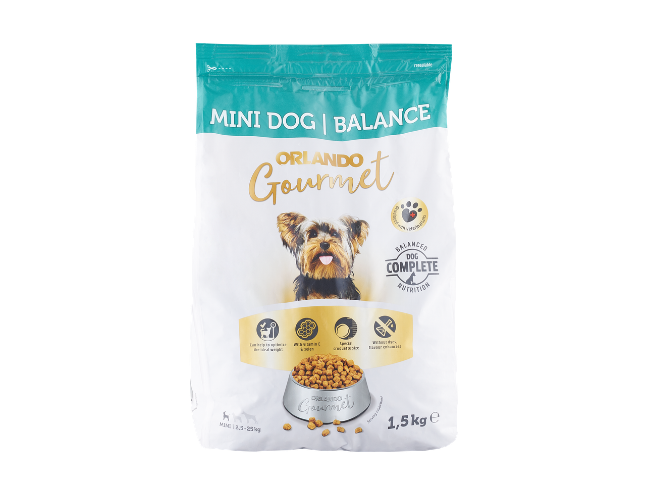Orlando Gourmet Mini Dog Balance šunų ėdalas, 1,5 kg pakuotė.