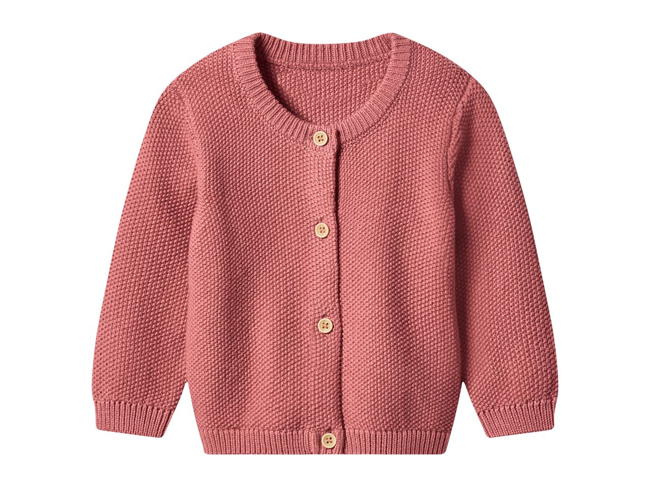 Pink knitted baby cardigan with wooden buttons