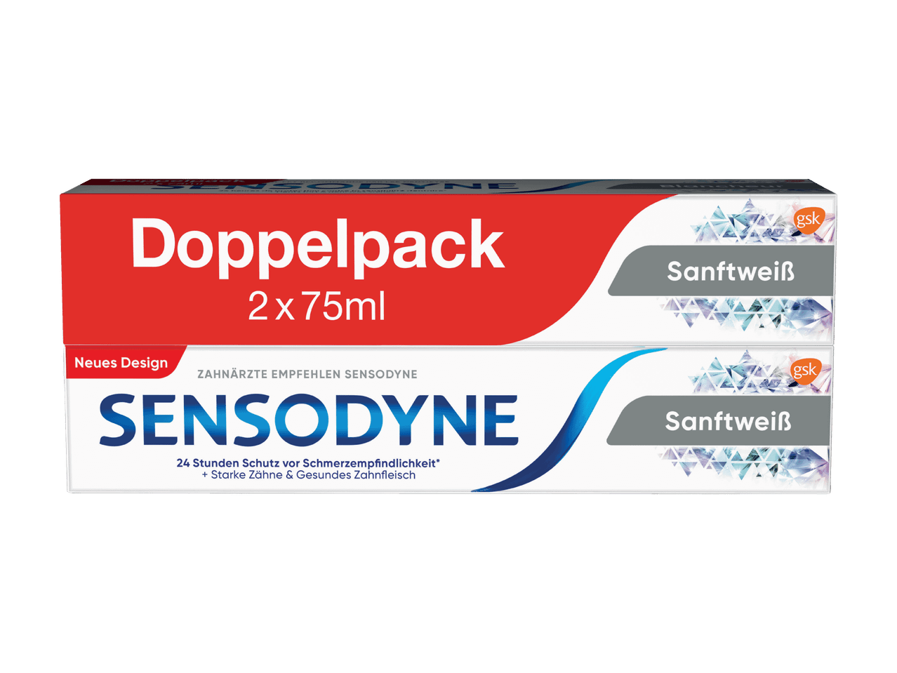 SENSODYNE Doppelpack Zahnpasta Sanftweiß, 2x75ml, mit 24 Stunden Schutz vor Schmerzempfindlichkeit