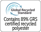 Contains 89% GRS certified recycled polyester.