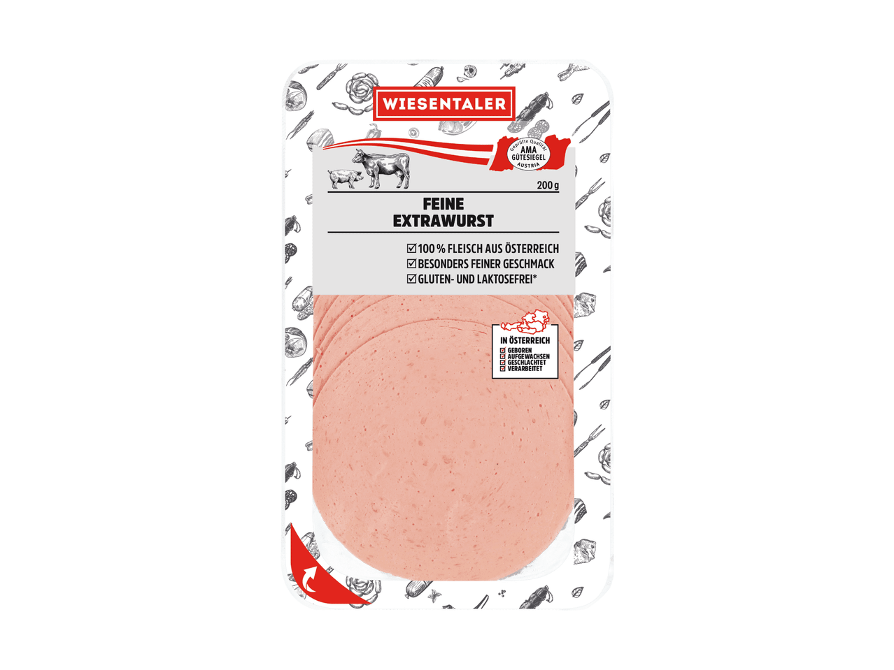 Wiesentaler Feine Extrawurst, 200g Packung, 100% Fleisch aus Österreich, gluten- und laktosefrei
