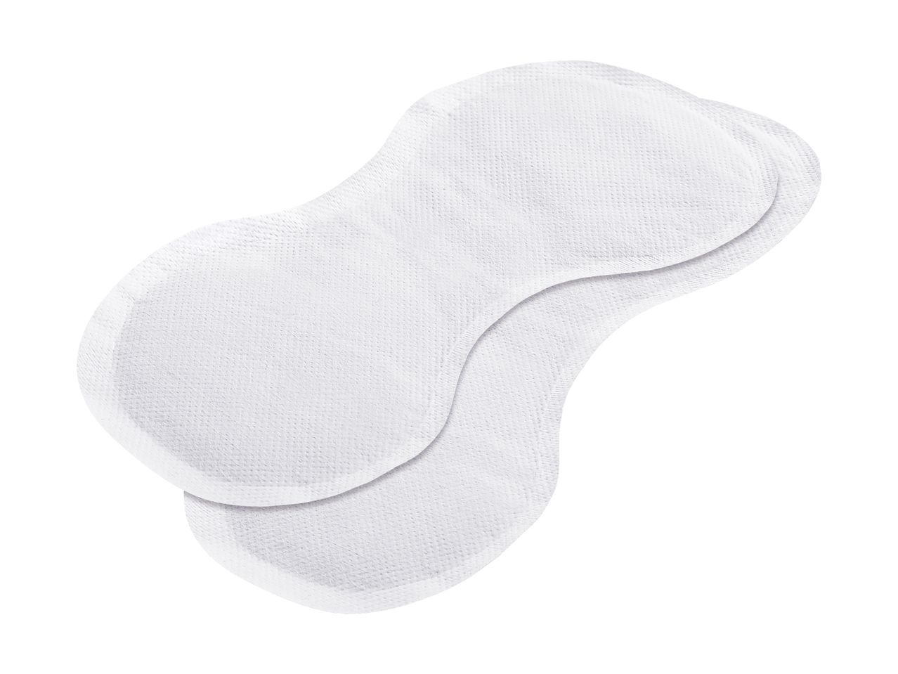 Two white, contoured nursing pads overlapping on a plain white background.