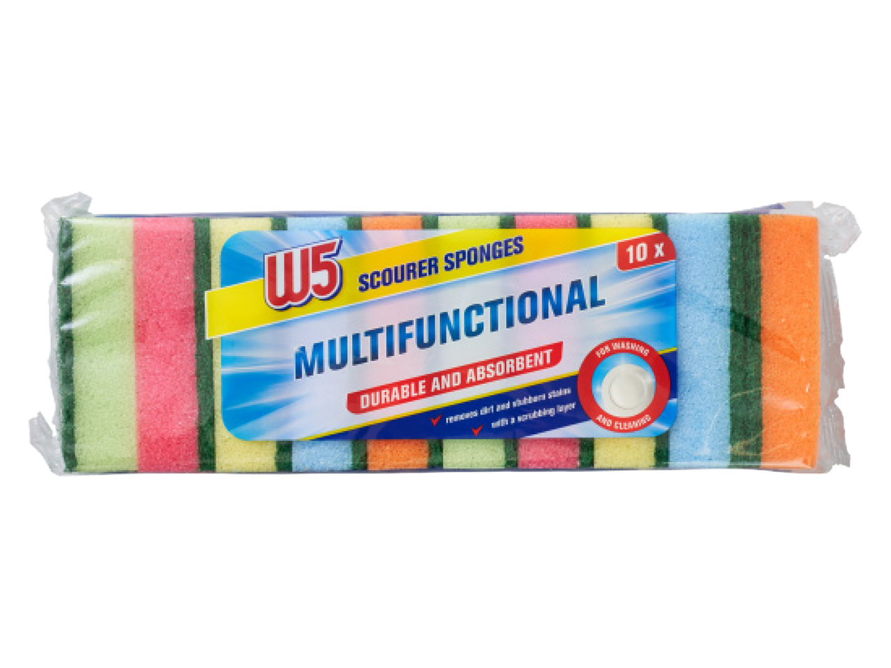 W5 daudzfunkcionāli sūkļi trauku mazgāšanai, 10 gabali iepakojumā