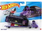 Toy truck and trailer set, purple and black, with 'Dine 'N Dash' theme.