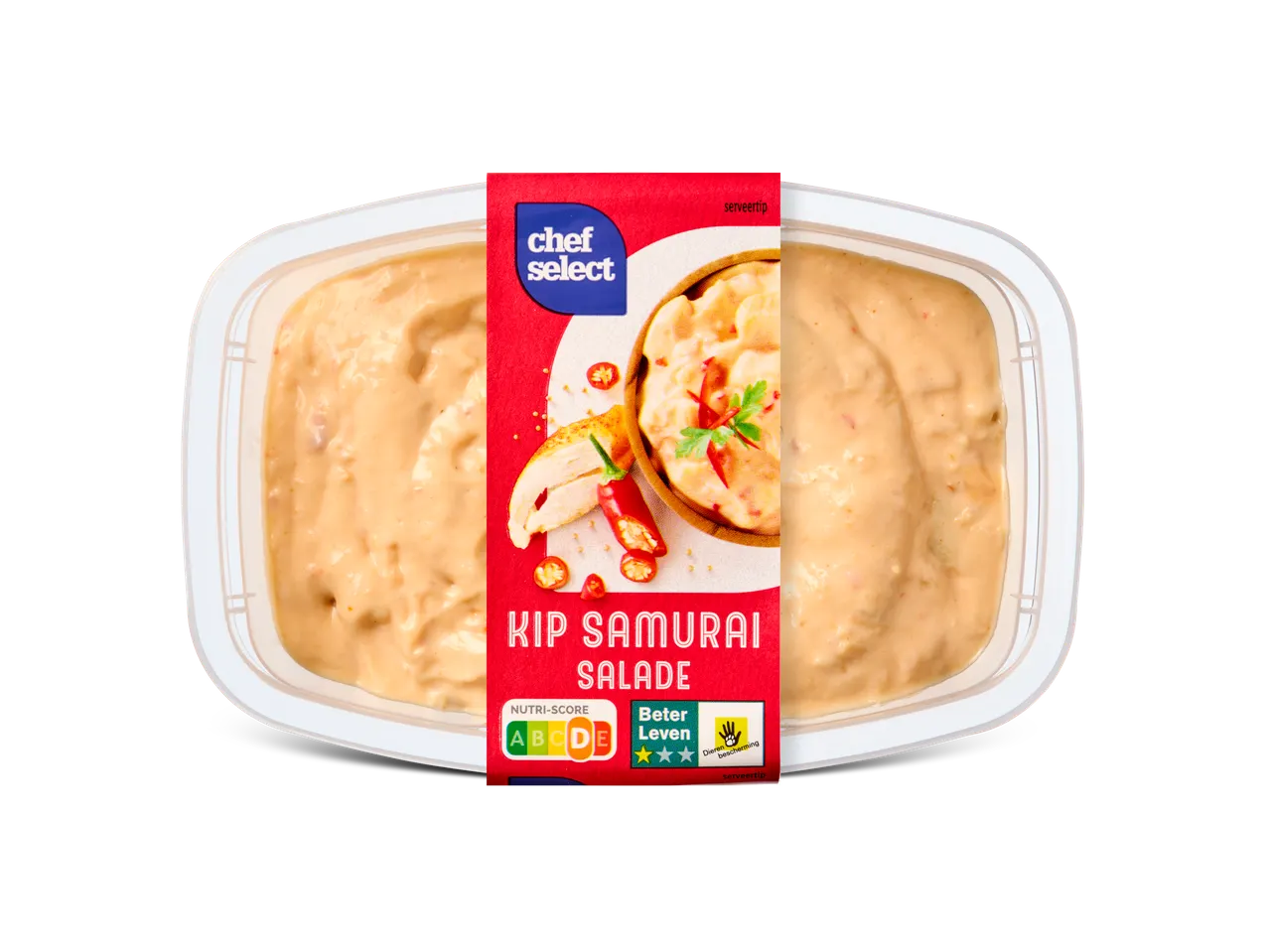 Chef Select Kip Samurai salade in een plastic bakje.