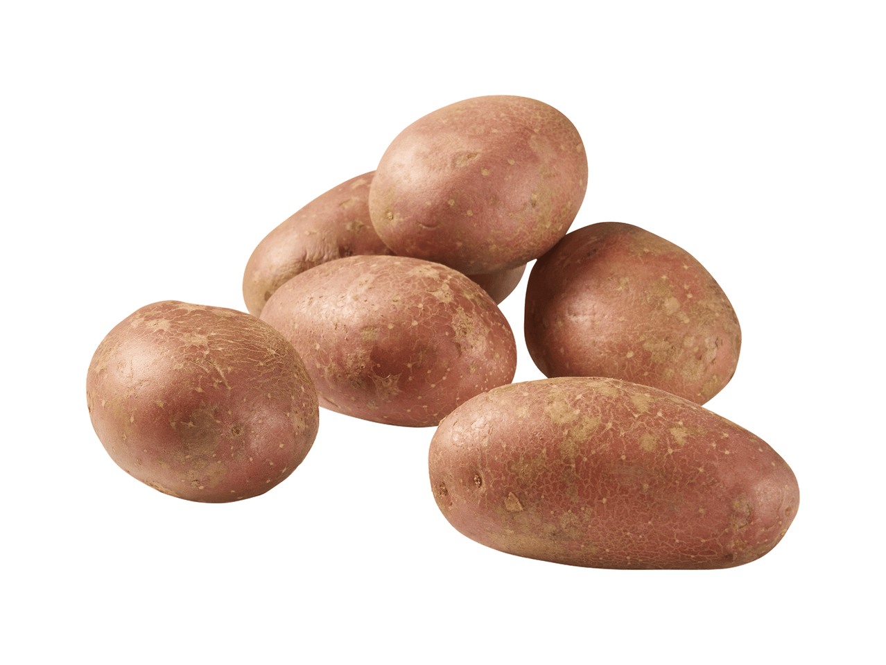 Um monte de batatas vermelhas frescas.