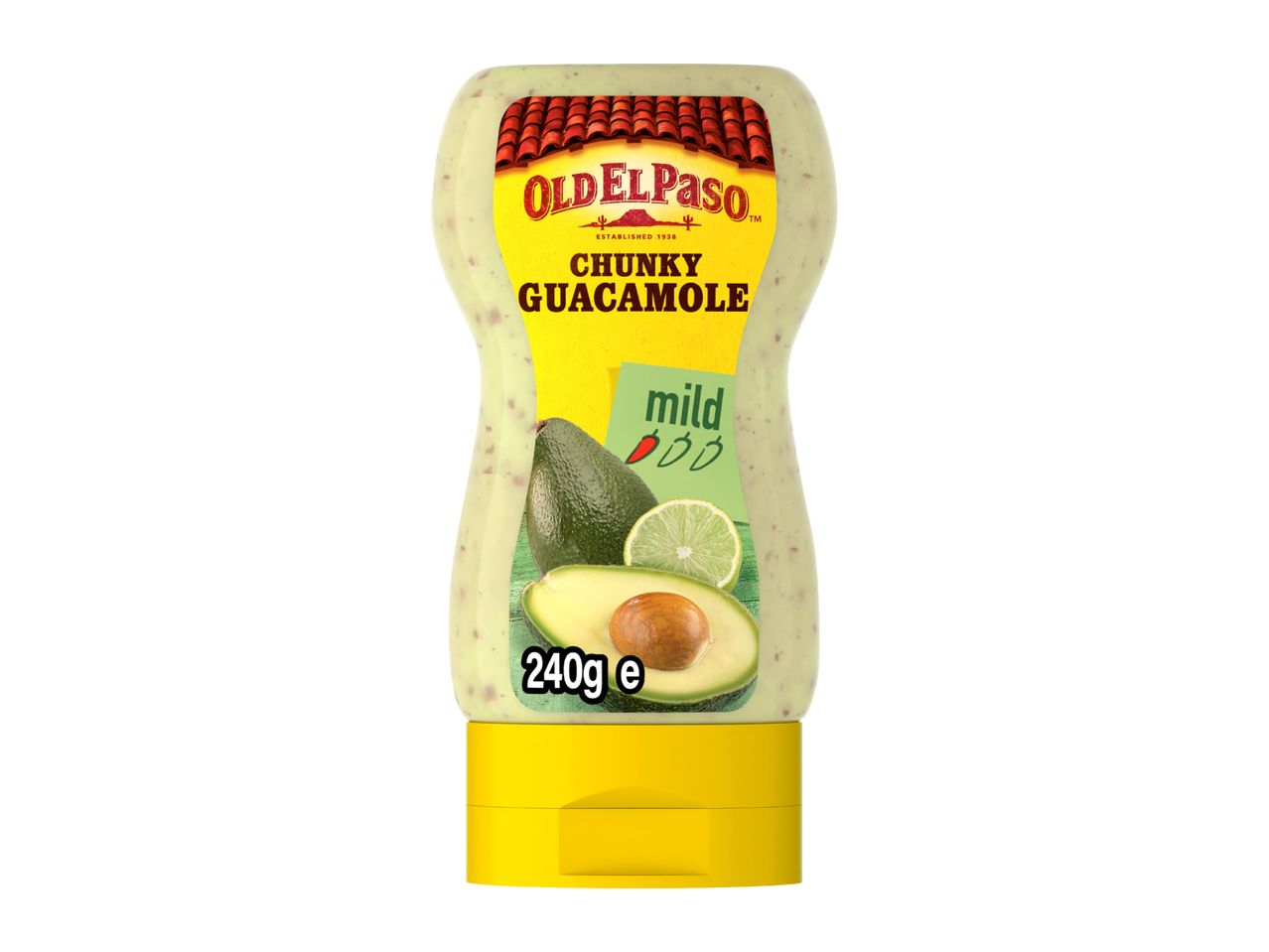 A squeeze bottle of mild chunky guacamole, 240g.