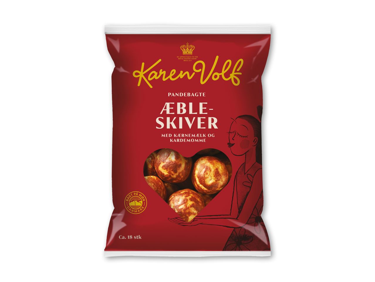 Karen Volf æbleskiver med kærnemælk og kardemomme i en rød pose.