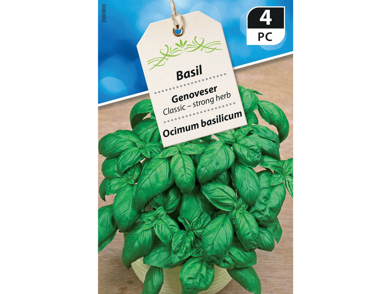 Premium Herb Seeds: Basil 'Genoveser' with a product tag showing '4 PC'.