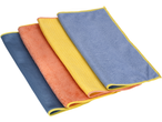 Conjunto de quatro panos de microfibra W5 em azul, laranja e amarelo.