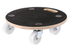 Round wheeled cart for moving objects.