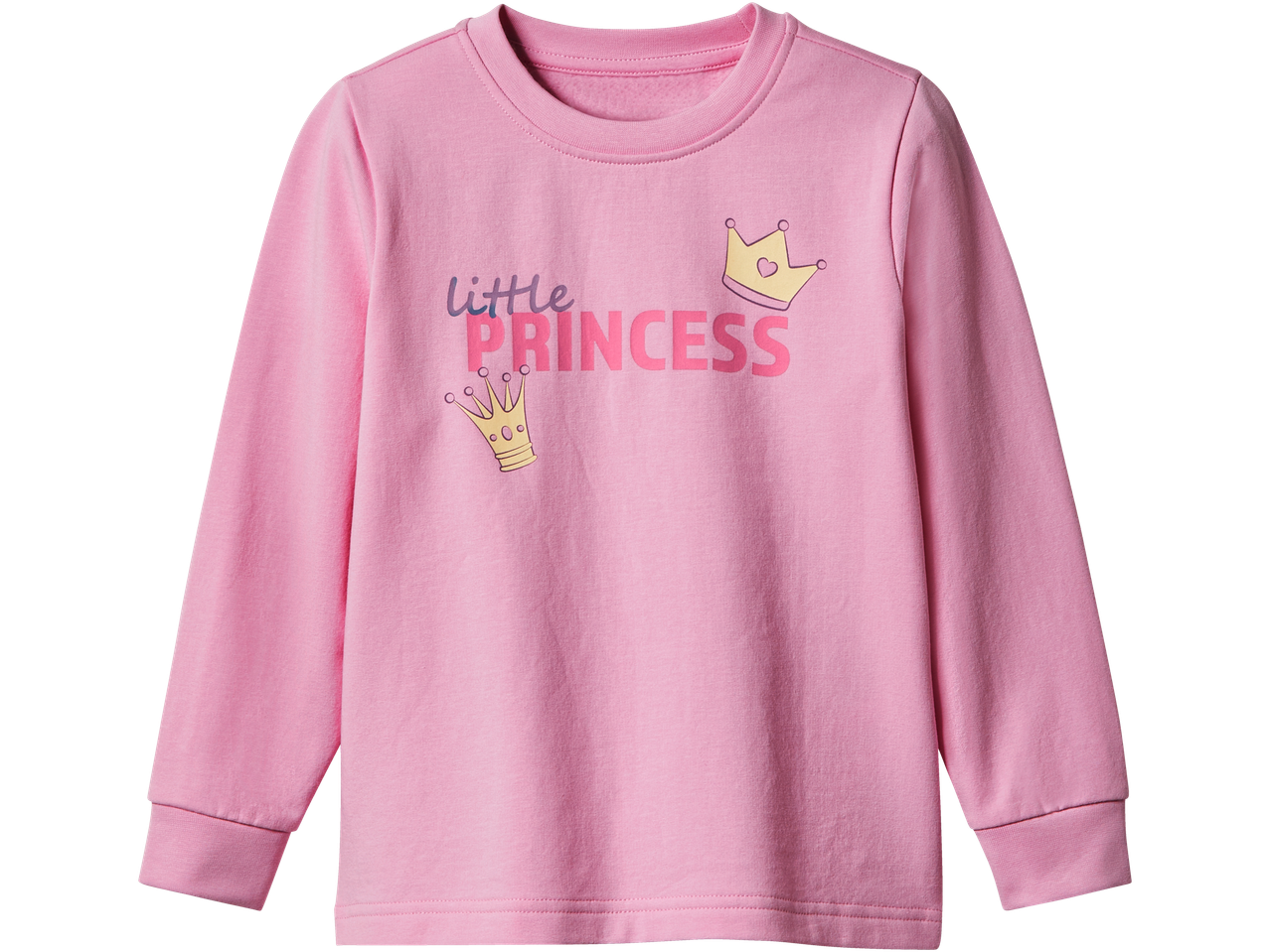 Roosa pikkade varrukatega termopluss särgiga, millel on kiri 'little PRINCESS' ja kaks krooni
