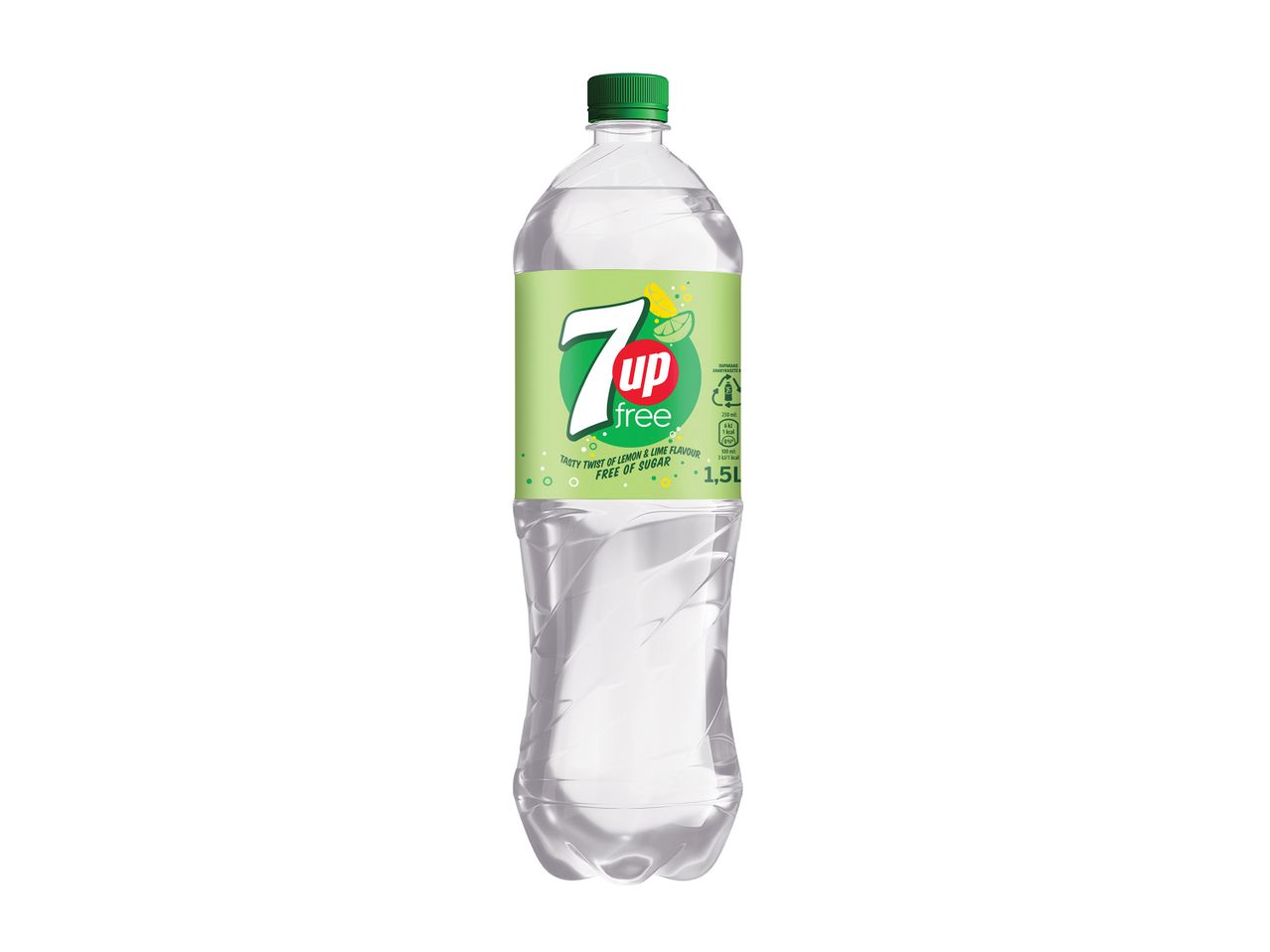 Μπουκάλι 7UP Free με γεύση λεμόνι και λάιμ, χωρίς ζάχαρη, 1,5 λίτρου.