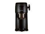 Black coffee grinder with a transparent bean hopper and a control knob on the side.