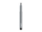 A single grey fiber-tip pen with a black tip and cap, standing upright.