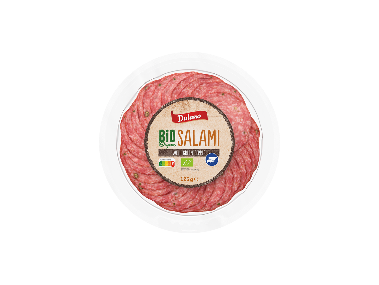 Dulano Bio szalámi zöld borssal, 125g