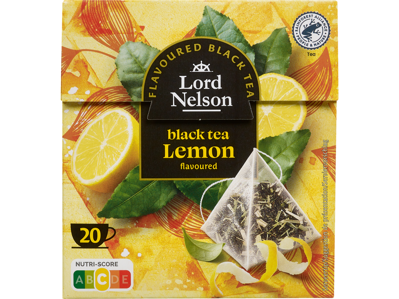 Thé noir Lord Nelson saveur citron, 20 sachets de thé, Nutri-Score A.