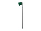 Fruit picker with a green bag and a long black pole.