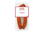 Two seasoned pork sausages in a clear plastic tray with a decorative label, 350g.