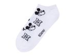 White socks featuring Mickey Mouse and the letter M.
