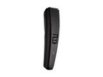 Black beard trimmer with a textured grip and a power button