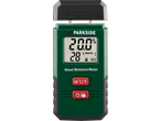 Medidor de humidade de madeira verde com ecrã digital a mostrar 20.0% e 28°C.