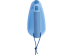 Um vaporizador de roupas portátil azul claro com um cordão.