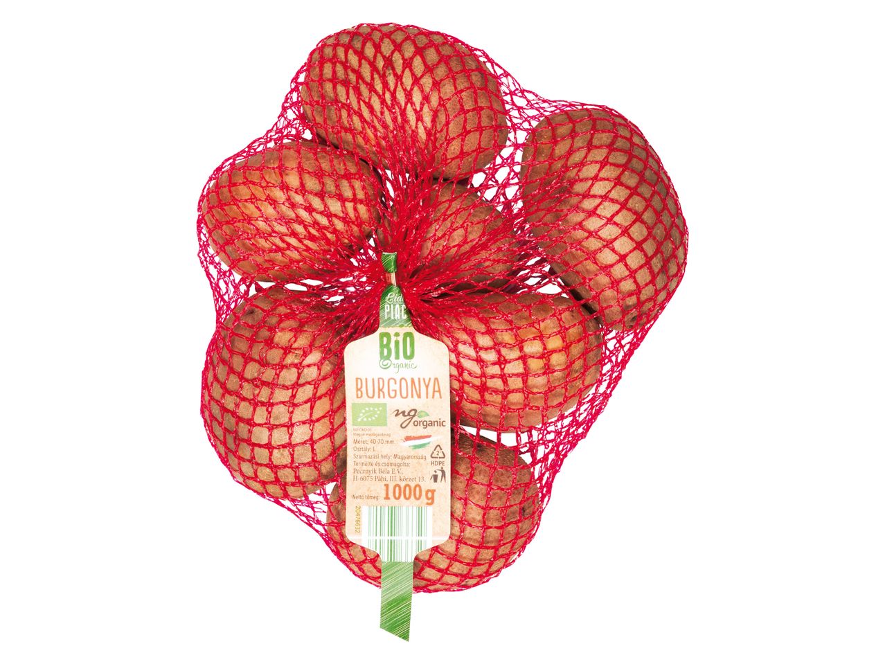 Bio Piacere bio burgonya piros hálóban, 1 kg.
