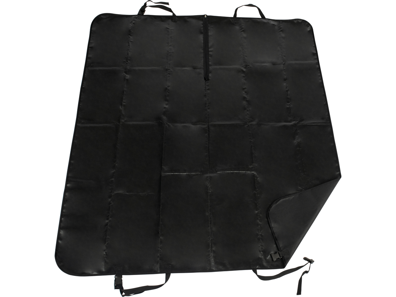 Zoofari black quilted car seat cover with straps and a central zipper