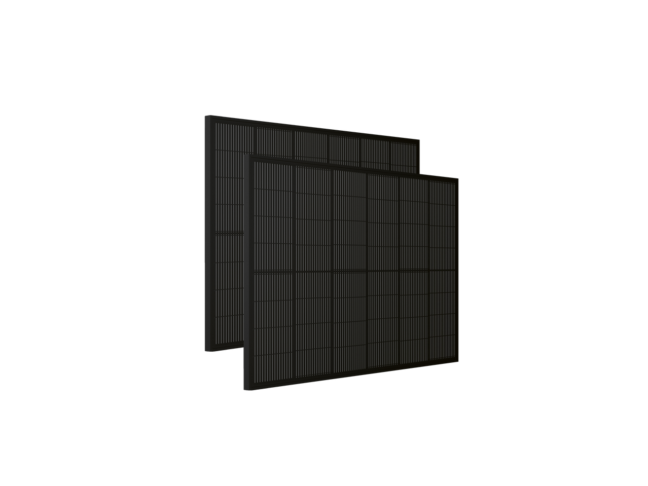 Două panouri solare negre cu structură de grilă.