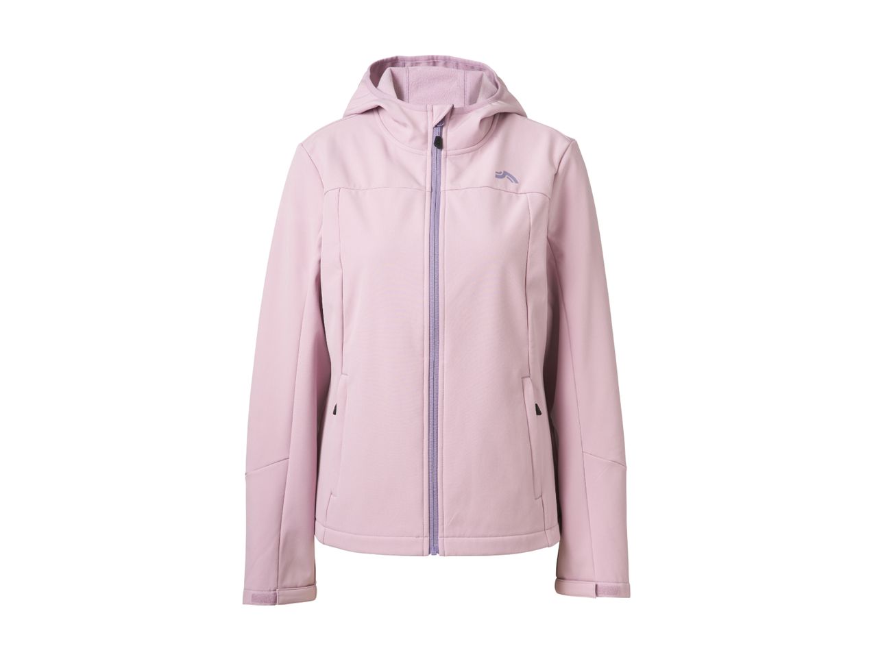 Women's softshell jacket in light pink with a hood and zipper