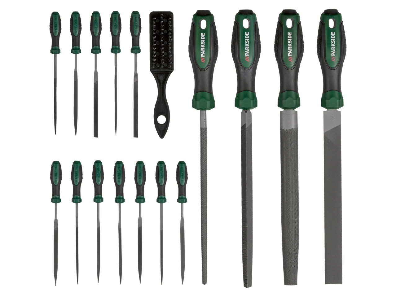 A Parkside file set including various files and a cleaning brush.