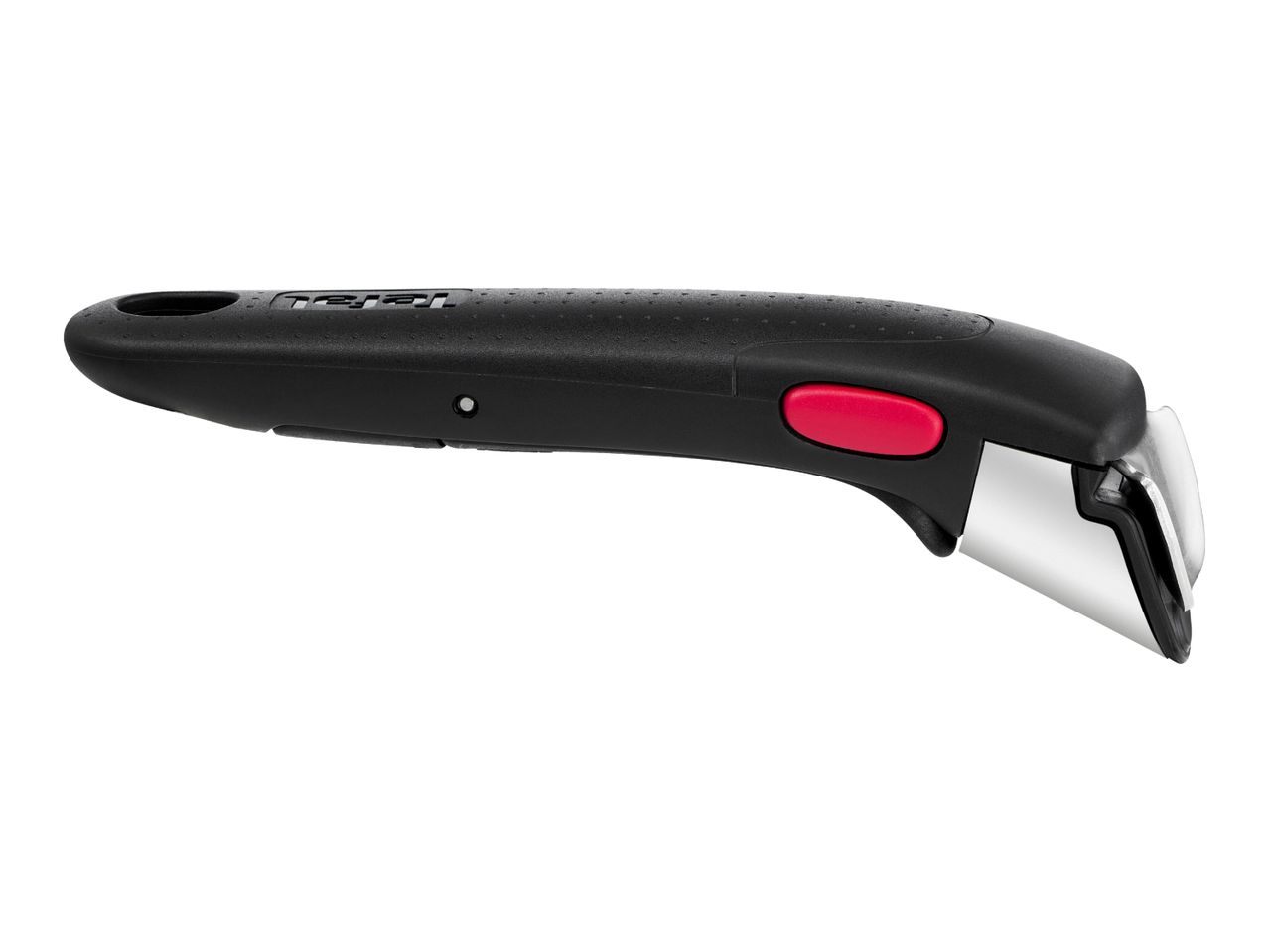 Black detachable pan handle with a red release button and a silver-colored gripping mechanism