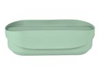 Light green rectangular silicone container with rounded corners