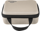 CRIVIT Mini Massage Gun in a beige carrying case with a black zipper and handle.