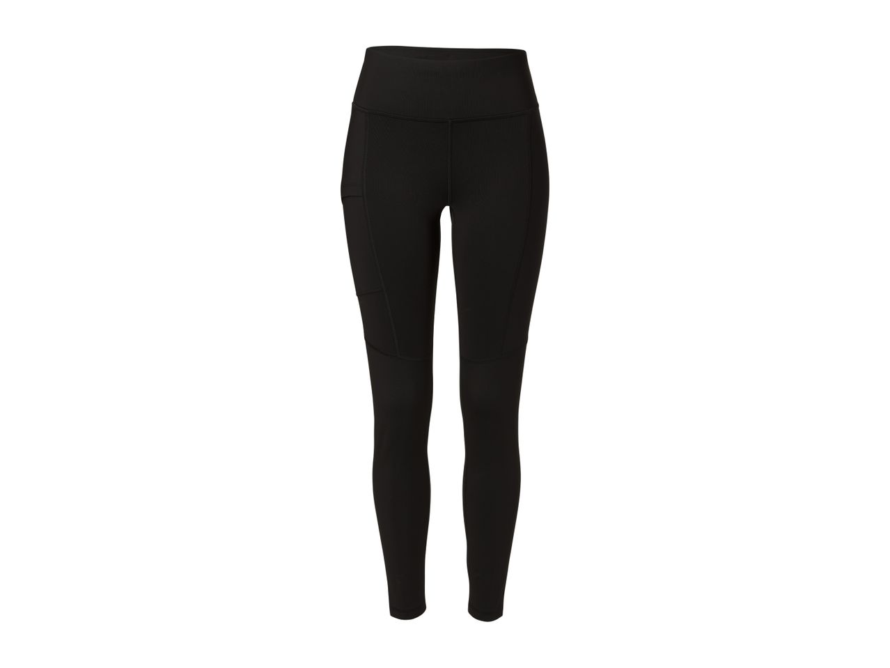 Women's black sports leggings with a high waistband and side pocket