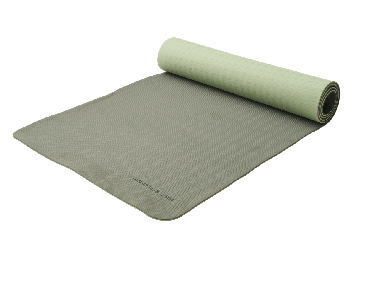 CRIVIT Yoga Mat, partially unrolled, showing its light green color and textured surface.
