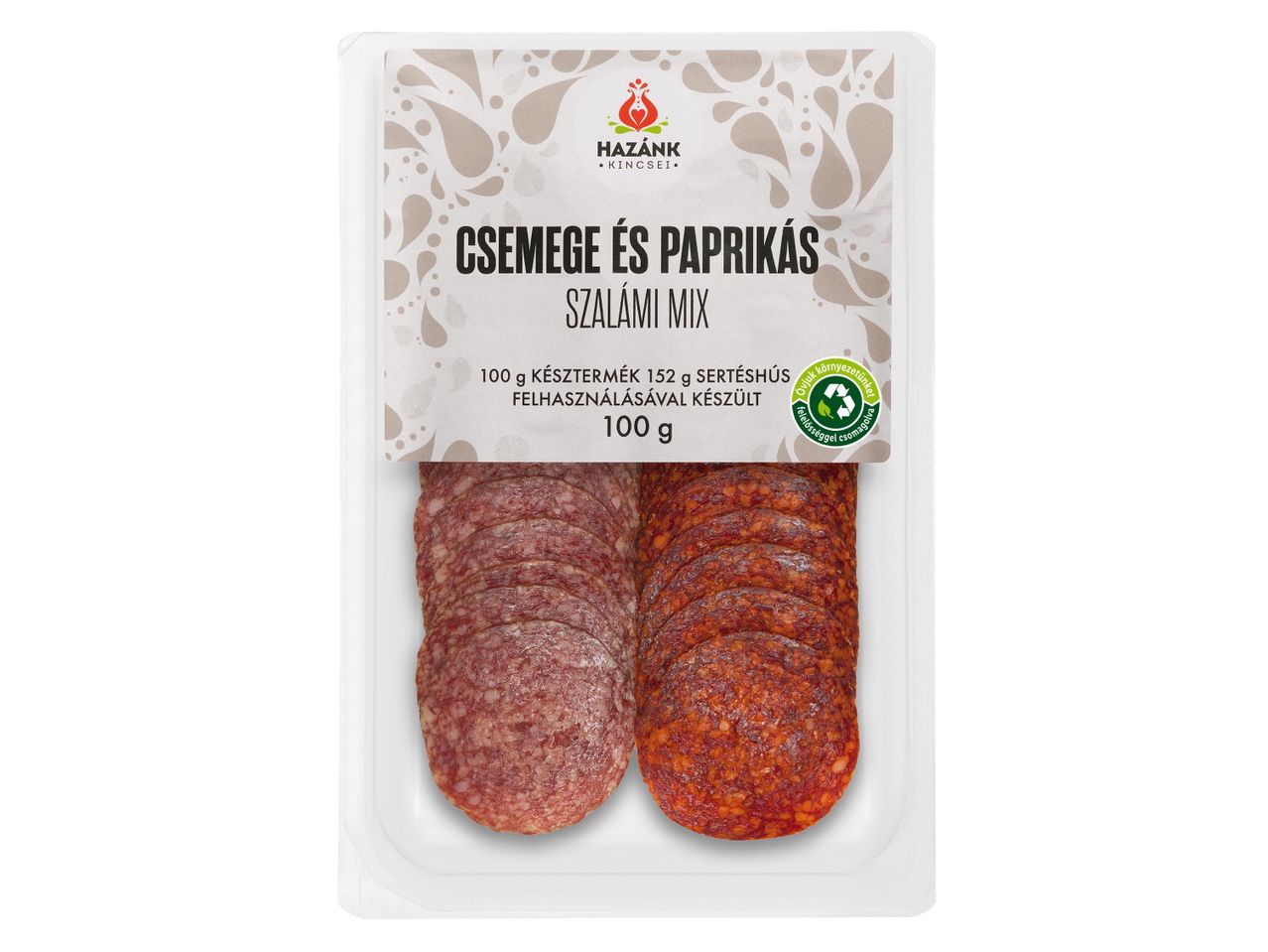 Hazánk Kincssei szalámi mix: szeletelt csípős és sima szalámi.