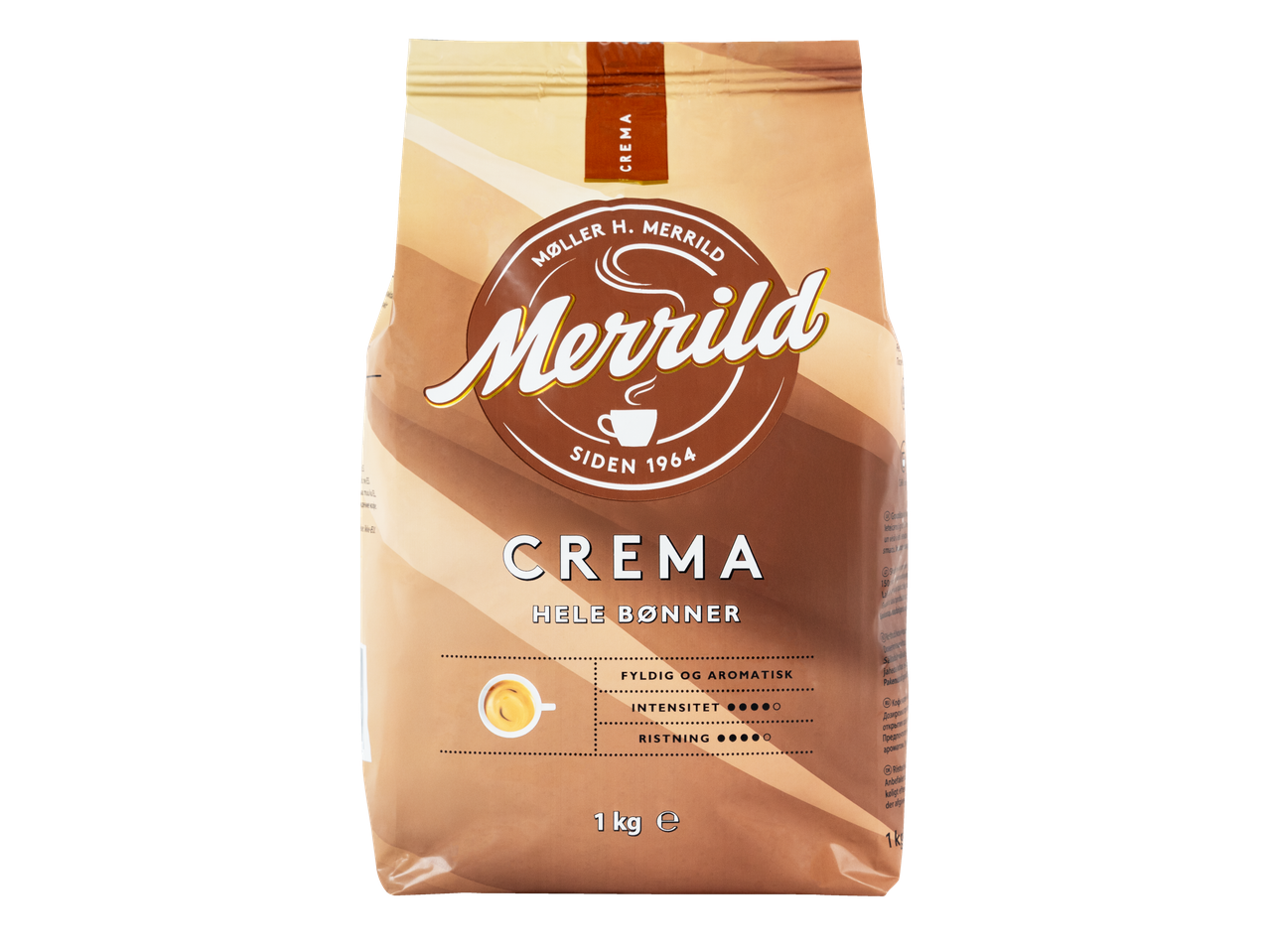 1 kg Merrild Crema täisterakohvi pakk.