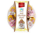 Favorina milk chocolate angels in a round package