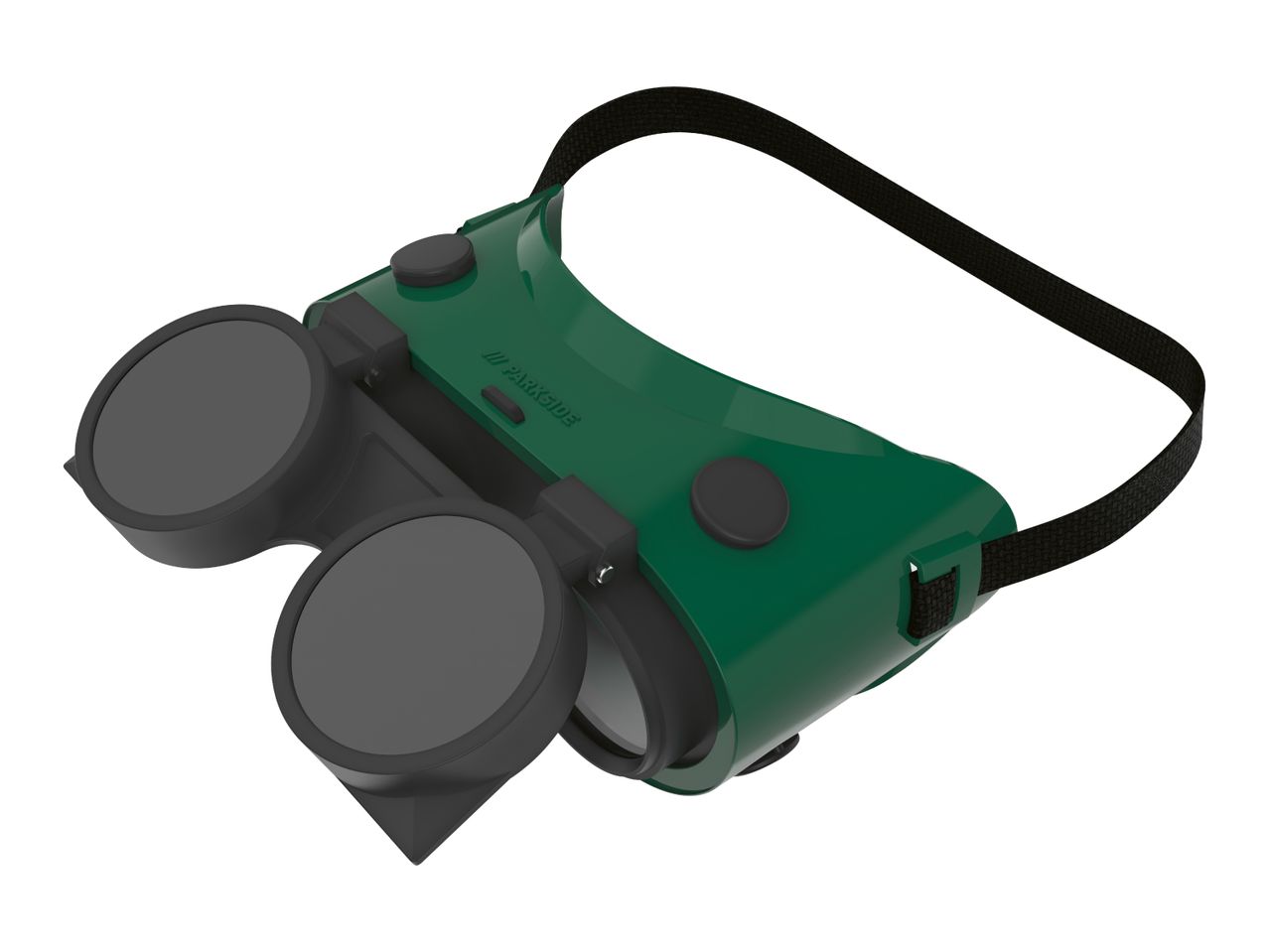 Parkside welding goggles with dark lenses and adjustable head strap.