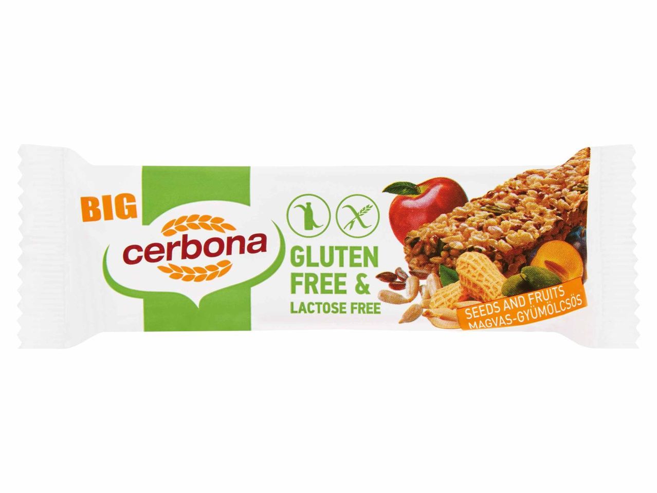 Cerbona magvas-gyümölcsös szelet, glutén- és laktózmentes.