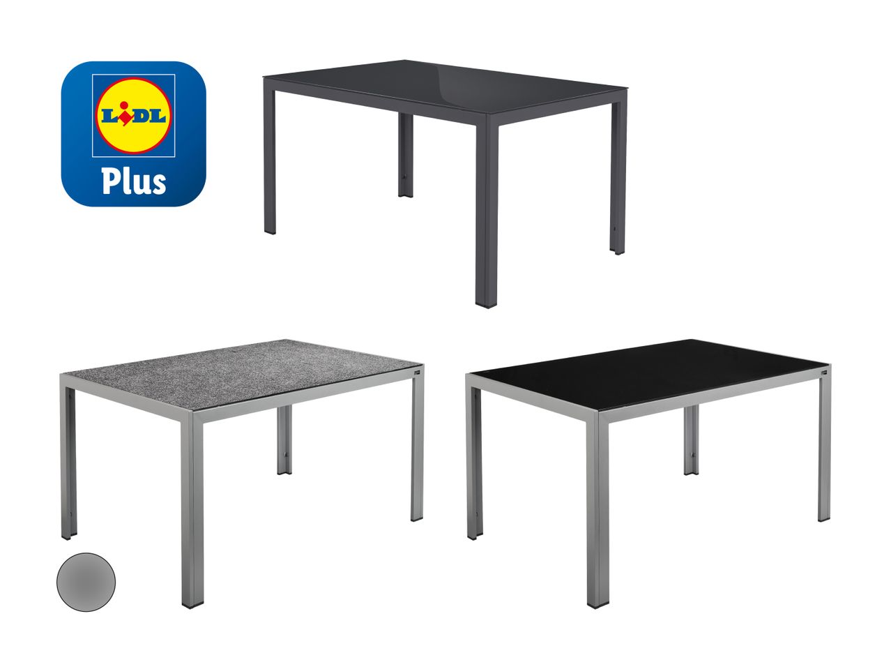 Table de jardin Lidl Plus disponible en gris, anthracite et noir.